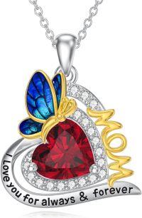 wholesale 925 Sterling Silver Butterfly Red Crystal Heart Mom Gift Necklace-02-butterfly