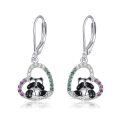 TOUPOP Sterling Silver Stone Panda Heart Dangle Earrings for Women-0-0