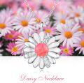 wholesale 925 Sterling Silver & Opal Daisy Flower Necklace with Cubic Zirconia, 18+2 Chain, 4.9g-0-1