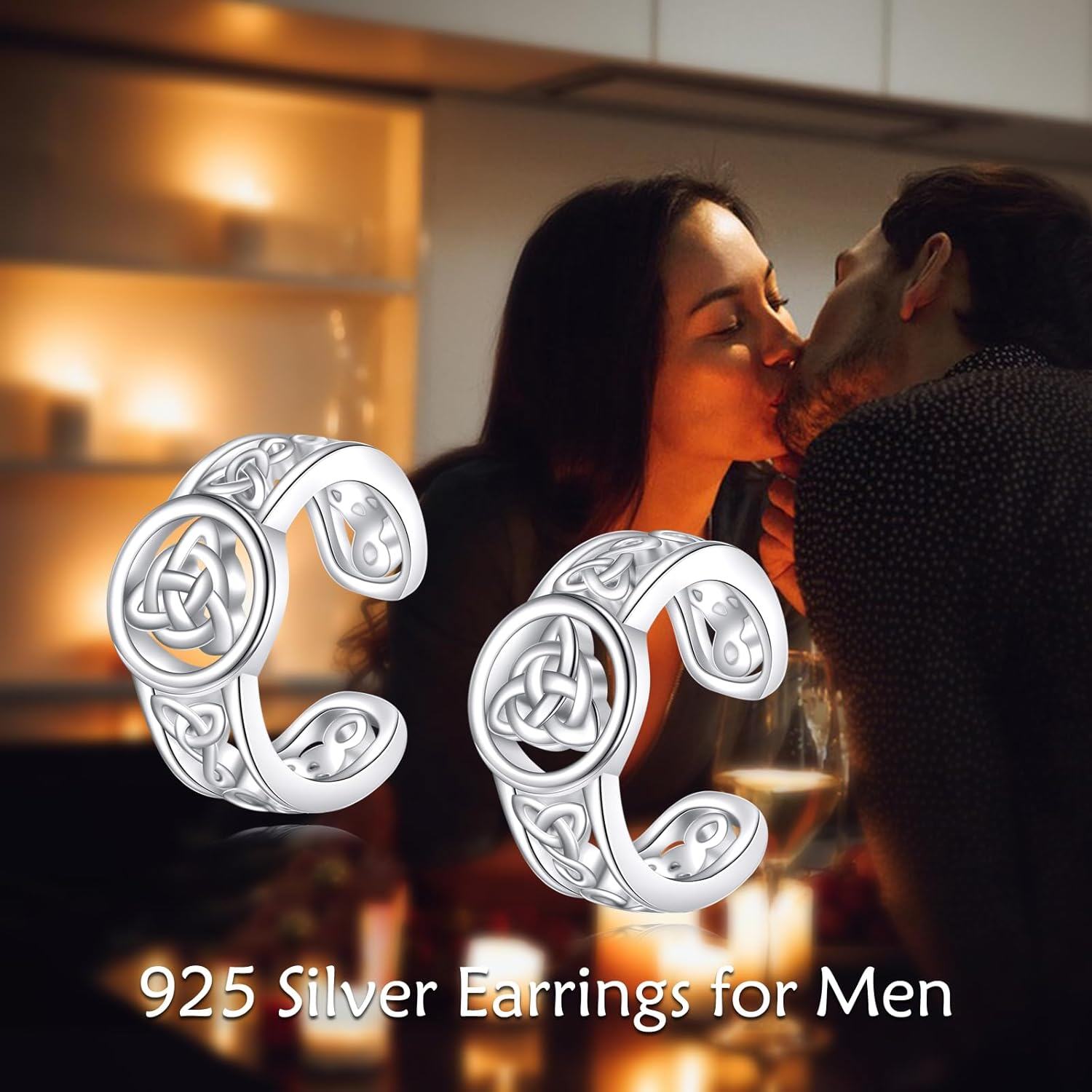 925 Sterling Silver Celtic Knot Design Clip-On Cartilage Hoop Earrings - Unisex Fashionable Non-Pierced Studs-0-2