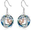 wholesale Sterling Silver Blue Crystal Tree of Life Animal Earrings (Cardinal Owl Fox Snake Sloth Giraffe) Dangle Jewelry Gift for Women-0-22