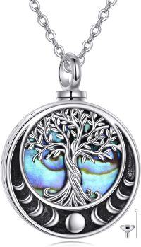 wholesale 925 Sterling Silver Abalone Shell Tree of Life Cremation Jewelry Keepsake Pendant Necklace with Funnel and Fill Tool-Moon Phase