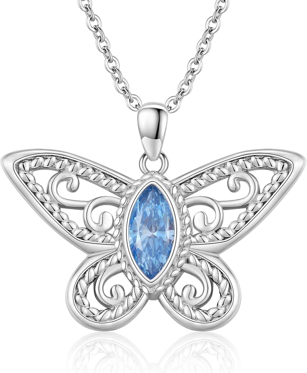Sterling Silver Black Cat Fox Owl Panda Butterfly Cat Dog Paw Mushroom Pendant Necklace-Butterfly