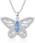 wholesale 925 Sterling Silver Blue Crystal Butterfly Pendant Necklace-0-0