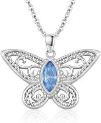 wholesale 925 Sterling Silver Blue Crystal Butterfly Pendant Necklace-Butterfly