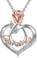 wholesale 925 Sterling Silver I Love You Grandma Necklace with Rose Flower and Heart Pendant for Women-0-0