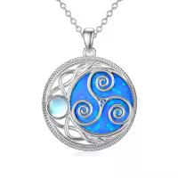 TOUPOP Sterling Silver Blue Opal Celtic Moon Triskele Pendant Necklace-undefined