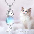wholesale 925 Sterling Silver Blue Moonstone Cat Pendant Necklace for Women Cats Lover -0-1