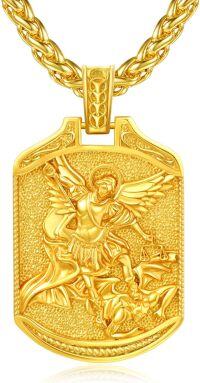 wholesale Gold 925 Sterling Silver Saint Michael Pendant Necklace for Men/Women Catholic Religious -B-St Michael-Gold-B-St Michael-Gold