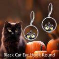 wholesale 925 Sterling Silver Black Cat with Bird Drop Earrings Leverback Jewelry for Women and Girls-0-4