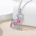 wholesale Sterling Silver Lab Grown Diamond Cat Birth Flower Necklace for Women-0-11