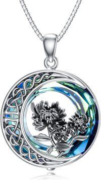 wholesale TOUPOP Birth Flower Necklace Floral Pendant Necklaces Dainty Moon Flower Jewelry S925 Sterling Silver With Blue Crystal Birthday Gifts For Women (a-11-november-chrysanthemum) -undefined