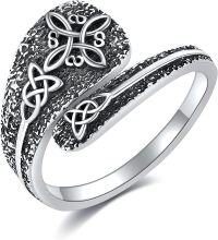 wholesale Sterling Silver Spoon Rings Hummingbird Shark Daisy Tree of Life Dragonfly Witches Knot Sea Turtle Adjustable Thumb Rings for Women Mother Birthday Gifts-Witches Knot