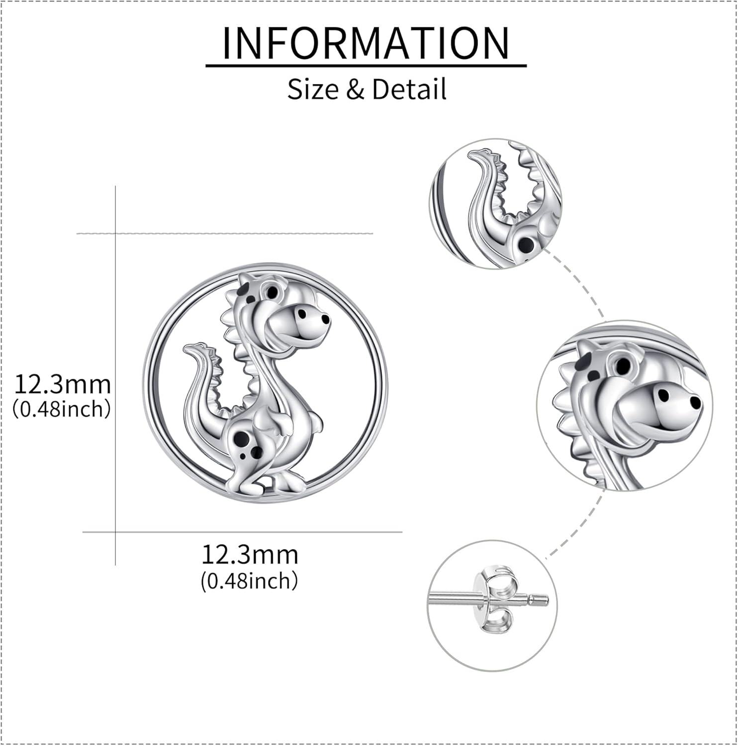 Sterling Silver Dragonfly Dragon Wolf Elephant Dinosaur Hedgehog Stud Earrings Animal Jewelry Gifts for Women-0-5