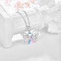 wholesale 925 Sterling Silver Pink & Blue Ribbon Butterfly Pendant Necklaces - PTSD Awareness s for Women-0-3