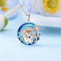wholesale 925 Sterling Silver Blue Crystal Corgi Dog Guitar Pendant Necklace for Women-0-1