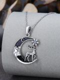 wholesale 925 Sterling Silver Deer Moon Snowflake Pendant Necklace-0-3