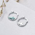 wholesale 925 Sterling Silver Turquoise Stone Inlaid Cross Huggie Hoop Earrings for Women and Girls-0-4
