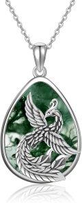 wholesale 925 Sterling Silver Green Stone Teardrop Pendant with Phoenix Design - Mothers Day Gift for Her-0-0