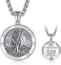 wholesale Sterling Silver Patron Saint Medal Amulet Necklace for Men 2 5mm 22 +2 Chain-A02-Saint Christopher