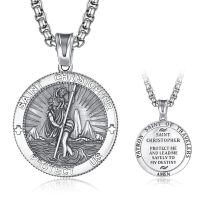 wholesale 925 Sterling Silver Patron Saint Medal Amulet Necklace for Men 2 5mm 22 +2 Chain-A02-Saint Christopher