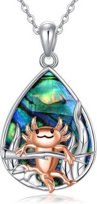 wholesale 925 Sterling Silver Axolotl Pendant with Labradorite and Abalone Shell Necklace-Axolotl