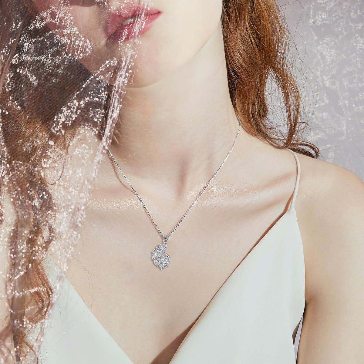 925 Sterling Silver Diamond & Rose Gold Plated Jade Peacock Pendant Necklace-0-4