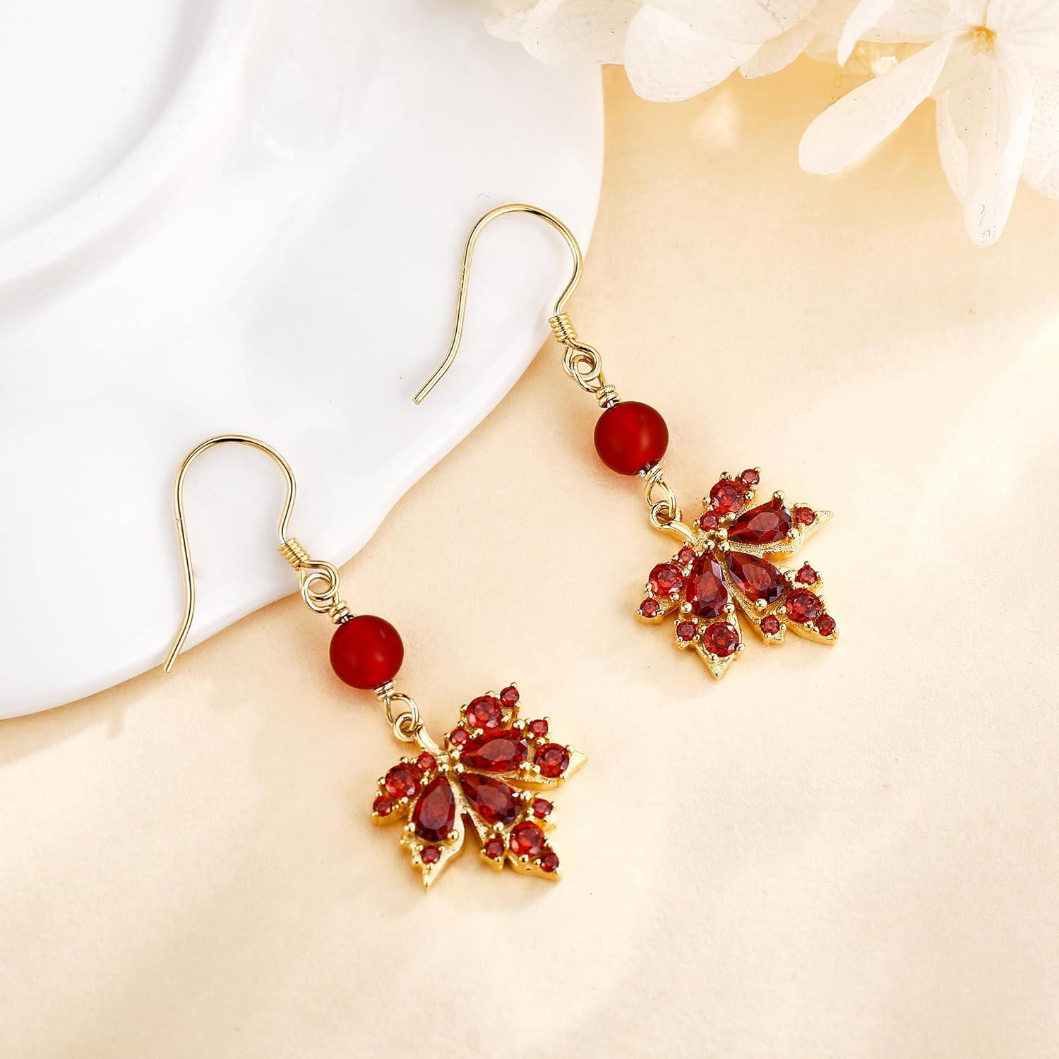 Gold Plated Red Crystal Leaf Drop Dangle Earrings  for Her-0-2