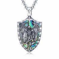 wholesale 925 Sterling Silver Archangel Michael Pendant Necklace Wholesale With Chain-A-St Michael Necklace Shield Charm(Abalone Shell)