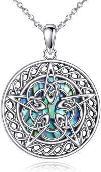 wholesale 925 Sterling Silver Abalone Shell Celtic Knot Pentacle Pendant Necklace-Pentagram Necklace