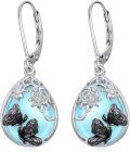 wholesale 925 Sterling Silver Teardrop Blue Moonstone Butterfly Leverback Earrings-0-0