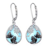 wholesale 925 Sterling Silver Blue Moonstone Butterfly Floral Drop Earrings For Women-Style 5