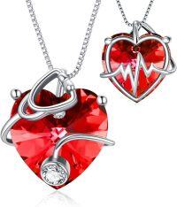 wholesale 925 Sterling Silver Birthstone Stethoscope Necklace for Nurse Doctor Med Student-925 Silver#07-July-Ruby