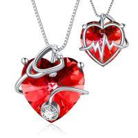 wholesale 925 Sterling Silver Heart Pendant Necklace Wholesale With Red Crystal-925 Silver#07-July-Ruby