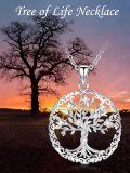 wholesale 925 Sterling Silver Tree of Life Pendant Necklace with Cubic Zirconia Stones for Women and Men-0-2