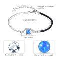 wholesale 925 Sterling Silver Evil Eye Blue Opal Zirconia Black Leather Chain Bracelet-0-5