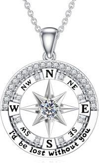 wholesale Sterling Silver Compass Birthstone Necklace  I d Be Lost Without You Pendant Jewelry for Women-White