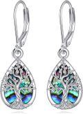wholesale 925 Sterling Silver Abalone Shell Tree of Life Dangle Leverback Earrings Gift for Women-0-0