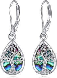 wholesale 925 Sterling Silver Abalone Shell Tree of Life Dangle Leverback Earrings Gift for Women-Dangle