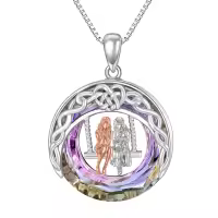 TOUPOP Sterling Silver Crystal 2 Sisters Necklace Gifts For Women-undefined