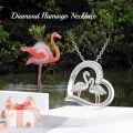 wholesale 925 Sterling Silver Flamingos in Heart Shape Pendant Necklace-0-3