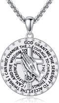 wholesale 925 Sterling Silver Praying Hands Cross Serenity Prayer Medal Pendant Necklace-0-0