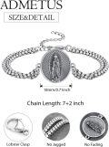 wholesale 925 Sterling Silver Virgin Mary Medal Charm Bracelet with Extender Chain for Men Women  (Silver)-0-1