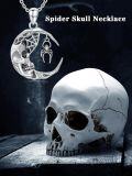wholesale 925 Sterling Silver Halloween Pendant Moon Skull with Spider Charm Necklace Gifts for Women and Girls-0-1