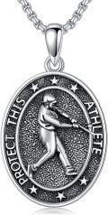 wholesale 925 Sterling Silver Oval Baseball Athlete Pendant Necklace for Men & Women Sports Gifts-0-0