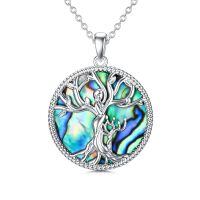 wholesale 925 Sterling Silver Family Tree Pendant Necklace Wholesale With Blue Enamel Detailing-Abalone Shell-1 Children