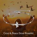 wholesale Sterling Silver & AAA Cubic Zirconia Cross Bracelet with Dove for Women - Elegant Baptism Peace Jewelry Gift-0-2