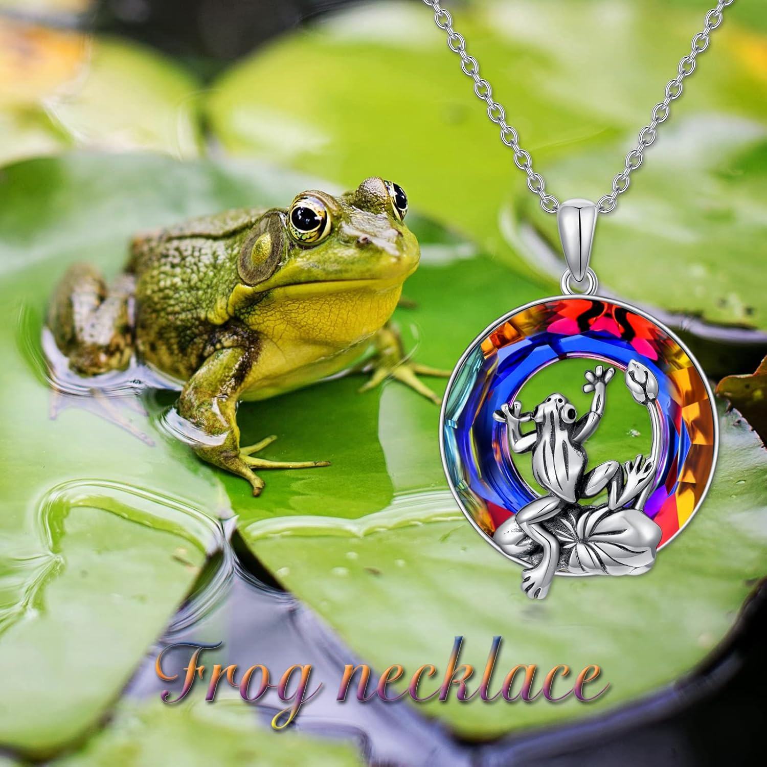 Sterling Silver Crystal Frog Pendant Necklace for Women Girls 18+2 -0-6