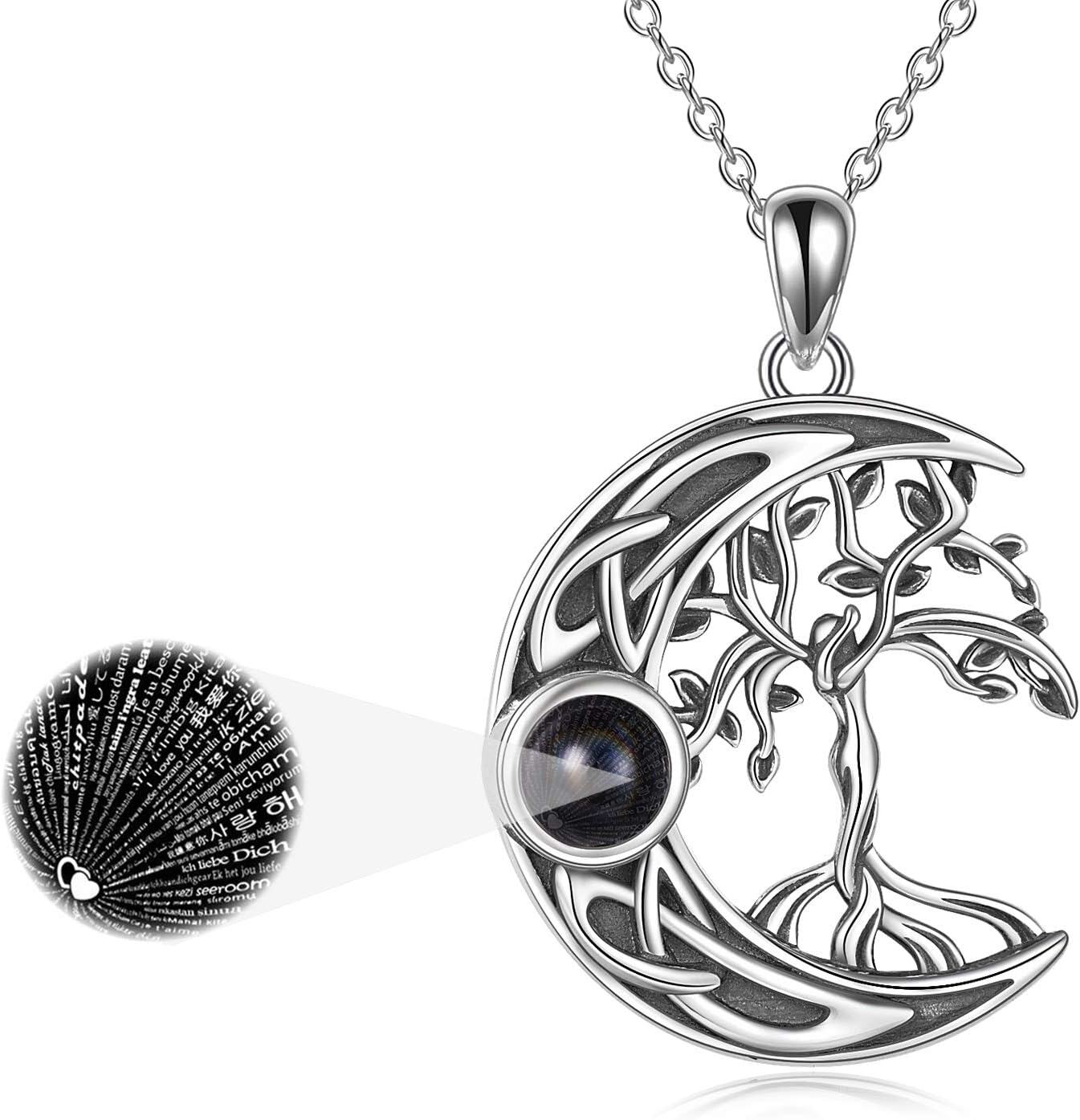 Sterling Silver Moonstone Tree of Life Necklace I Love You in 100 Languages Cremation Jewelry for Women Girls-0-0