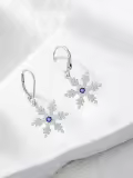 TOUPOP 925 Sterling Silver Blue CZ Snowflake Leverback Earrings Christmas Gifts-0-4